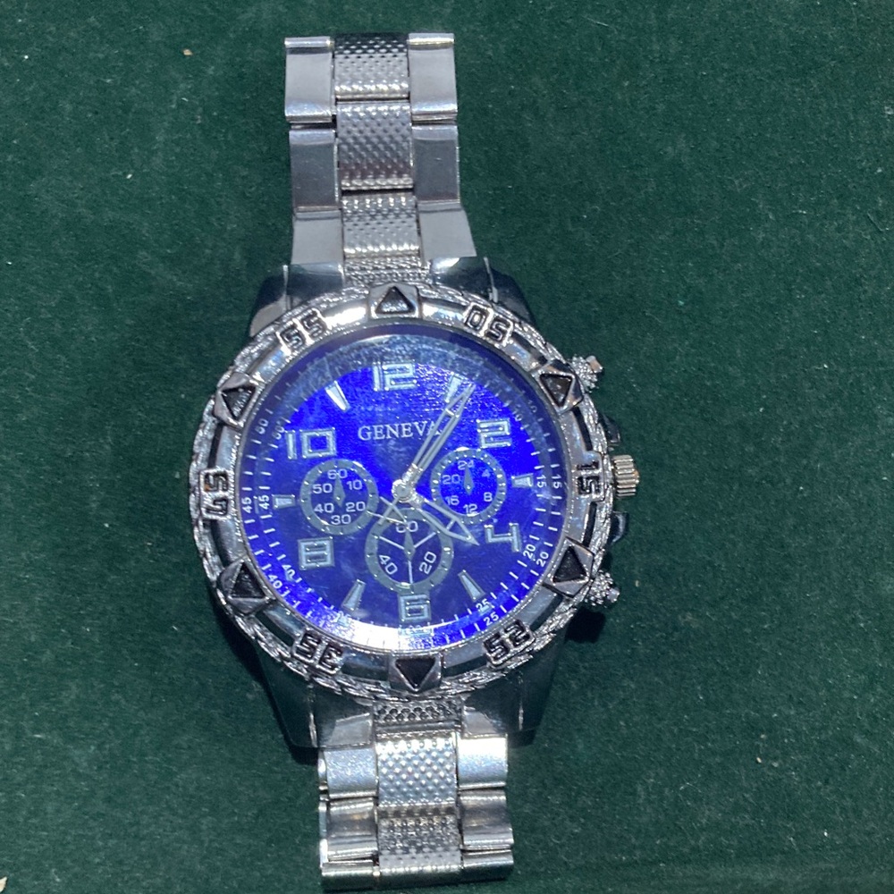 Geneva Blue Dial Silver Band Watch